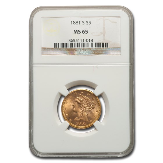 1881-S $5 Liberty Gold Half Eagle MS-65 NGC 1881-S $5 Liberty Gold Half Eagle MS-65 NGC